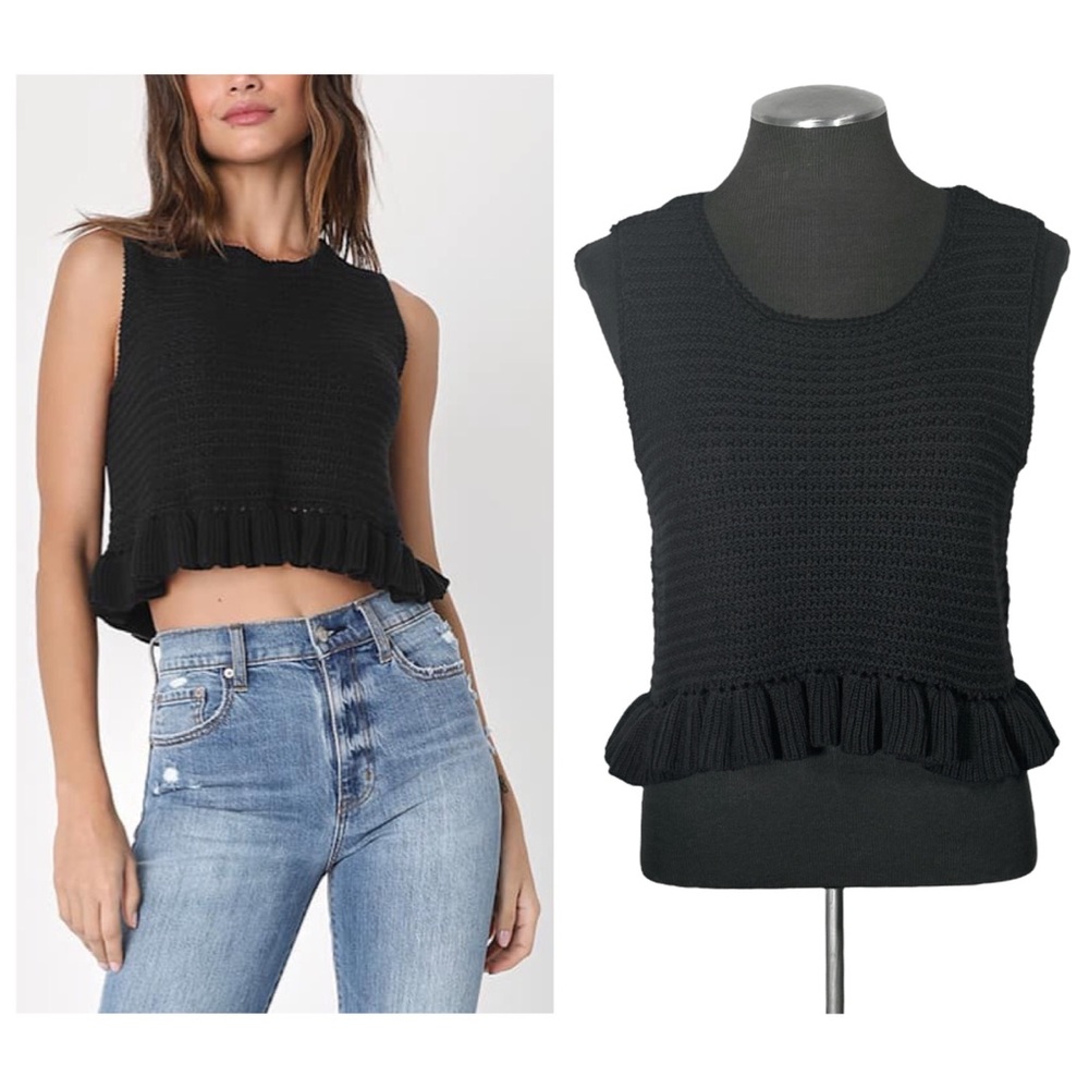 Lulu’s – Flouncing Around Crochet Knit Sleeveless Ruffle Top – Medium – NWT